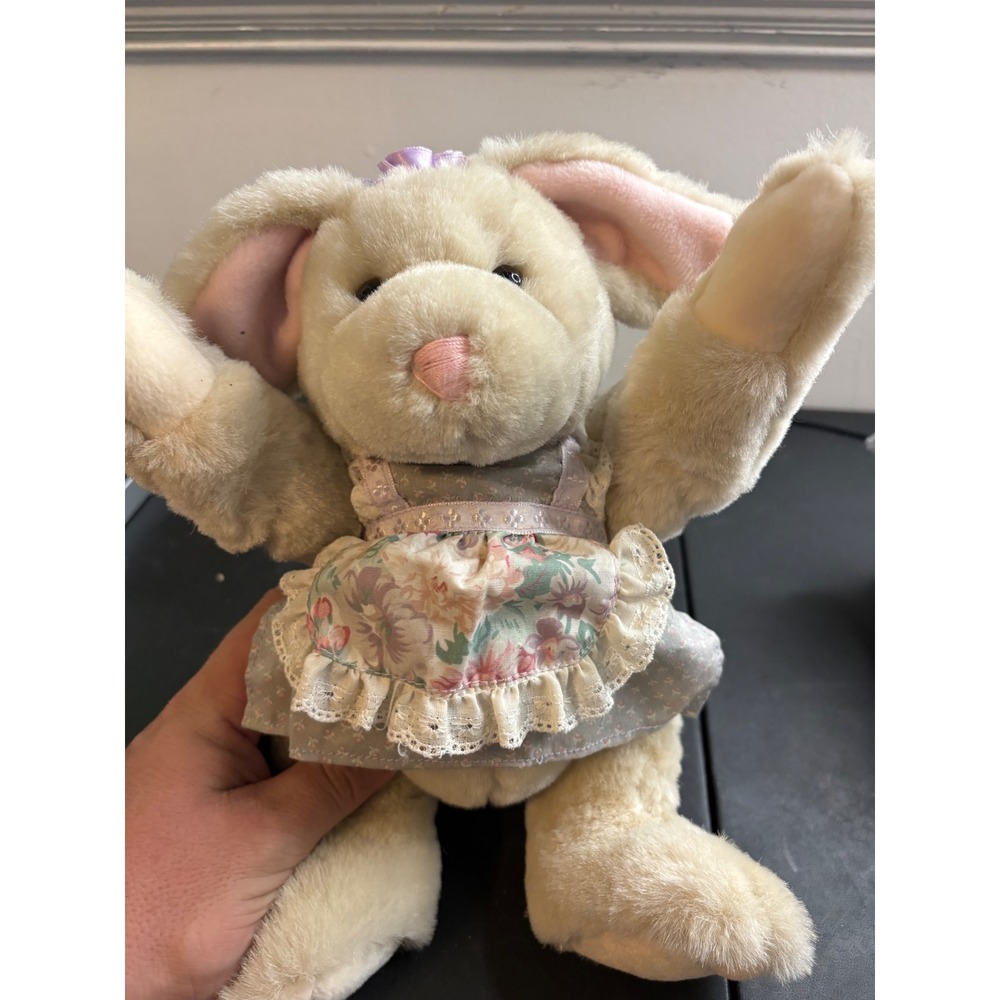 Vintage 1995 Bialosky Treasury Bunny Bunch Plush Rabbit Floral Apron Cream 10"